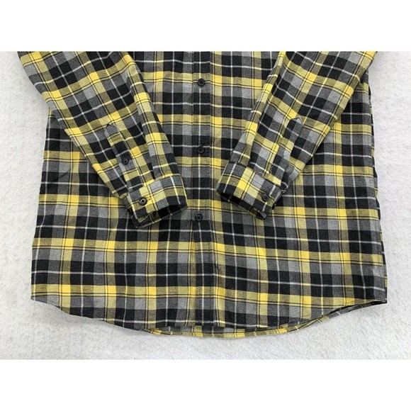 Boohoo Man Shirt Large Yellow Black Plaid Long Sleeve Button Up Smile Emoji - Picture 8 of 16